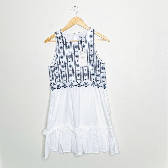Zara Dresses & Skirts - NWT Zara White and Blue Embroidered Sleeveless Cotton Dress